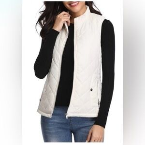 Fuinloth Quilted Vest, Stand Collar Lightweight Zip Padded Gilet Outerwear vest